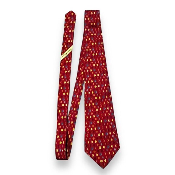 Salvatore Ferragamo 100% Silk Neck Tie Celestial Moon Micro Print Red Italy Made - Picture 8 of 9